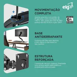 ELG, F80N, Suporte Articulado de Mesa, Pistão a Gás, Design Compacto e Retrátil — imagem 3