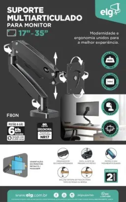 ELG, F80N, Suporte Articulado de Mesa, Pistão a Gás, Design Compacto e Retrátil — imagem 6