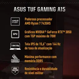 Notebook ASUS TUF Gaming A15, RTX 3050, AMD RYZEN 7, 8 GB, 512 GB SSD, KeepOS — imagem 25