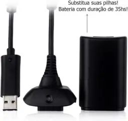 Bateria Para Controle Xbox 360 Com Cabo E Carregador Preto — imagem 2