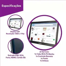 TV Digital Monitor Portátil LED HD 15,4" Portabilidade Multifuncional para — imagem 9