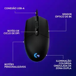 Mouse Gamer Logitech G203 LIGHTSYNC RGB, Efeito de Ondas de Cores — imagem 9