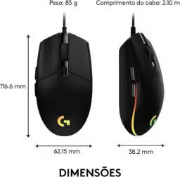 Mouse Gamer Logitech G203 LIGHTSYNC RGB, Efeito de Ondas de Cores — imagem 3