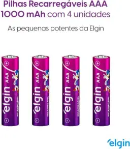 Pilha recarregável AAA 1000mAh Elgin com 4 unidades Palito — imagem 2