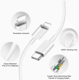 Cabo de carregador de iPhone Fast/Carga Rápida USB C Lightning Cabo — imagem 2