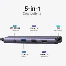 USB C Hub 5 em 1 adaptador multiporta 4K HDMI, fornecimento de energia de 100 W — imagem 2