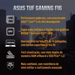 ASUS TUF Gaming F16 Intel Core 5, RTX 4050, 8 GB, 512 GB SSD, KeepOS,16.0'' FHD — imagem 2