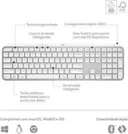 Teclado sem fio Logitech MX Keys S com clique silencioso, teclas programáveis — imagem 7