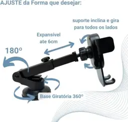 Suporte Celular para Carro, 360°, Antivibração, Antiqueda — imagem 3