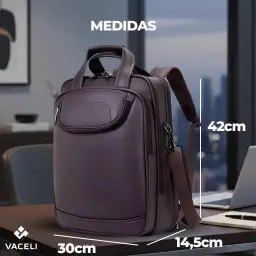 Mochila Couro Reforçada Executiva Grande Mochila para Notebook Trabalho Viagem — imagem 7