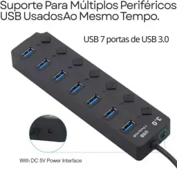 Hub USB 3.0 Com 7 Portas, Botões Individuais, LED — imagem 6