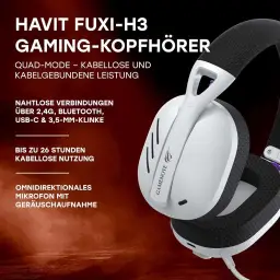 Havit Fone de Ouvido Headset Gamer Fuxi-H3 White Black, Com Fio e Sem Fio — imagem 2
