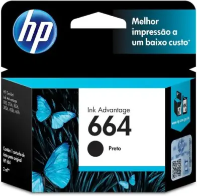 Cartucho de Tinta HP 664 Preto Original (F6V29AB) Para Impressora Deskjet 2136