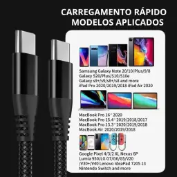 Cabo USB-C 2 metros Tipo C Turbo 60W Ultra Rapido Nylon Trançado e Reforçado — imagem 3