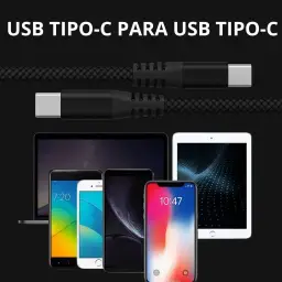 Cabo USB-C 2 metros Tipo C Turbo 60W Ultra Rapido Nylon Trançado e Reforçado — imagem 4