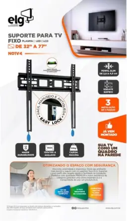ELG, N01V4, Suporte Fixo de Parede para TVs de 32" a 77" — imagem 5