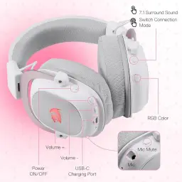 Headset Gamer Redragon Zeus Pro Branco Sem Fio, Bluetooth, Sorround 7.1 — imagem 6