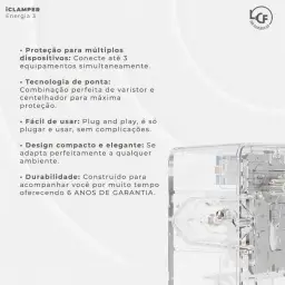 Protetor Contra Surtos Elétricos (DPS) CLAMPER 127/220V, 10 Amperes, 3 Pinos — imagem 7