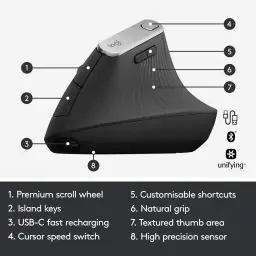 Mouse sem fio Logitech MX Vertical com Design Ergonômico para Redução de Tensão — imagem 6