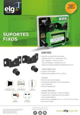 Suporte Fixo Universal de Parede ELG UNI100 para TVs 14" a 100" até 100kg — imagem 4