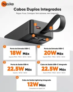 Basike Power Bank 30000mAh, Carregador Portátil com Carregamento Rápido — imagem 3