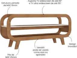 Rack 1,33 mt para TV até 60" com estrutura usinada MDF 15mm THEO cor — imagem 9