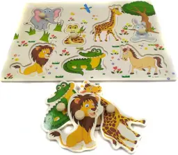 Quebra Cabeça Animais Infantil Madeira Com Pinos — imagem 3