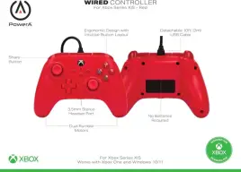 Controle com fio - Power A - para XBOX Série X | S - Vermelho — imagem 3