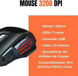 Mouse Gamer Anúbis 7 Botões 3200 DPI Ajustável LED RGB Alta Precisão e — imagem 9