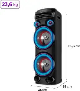 Torre de Som AIWA T2W-02 2300W 2Woofers10" Bluetooth RGB USB FM DJ — imagem 10