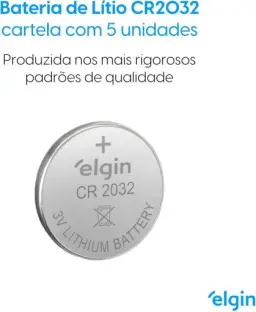 Bateria de Lítio CR2032 Cartela com 5 unidades 3v Elgin - Moeda — imagem 7