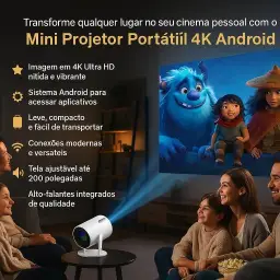 Mini Projetor Portátil 5G Wi-Fi