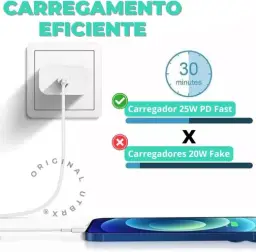 Carregador Turbo Compativel C/Iphone, Kit Cabo+ Fonte Carregador 25W Ultra — imagem 3