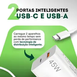 Carregador Universal Super Turbo 45W - 2 Saídas USB-C e USB-A — imagem 3