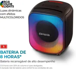 Caixa de Som PartyBox AIWA PB-07 Bluetooth 8H RGB USB TWS Preto — imagem 7