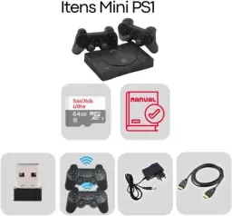 Game Retro Mini PS1 Black Console de Jogos 2 Controles 93 Mil Jogos Sistema — imagem 3