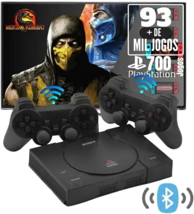Game Retro Mini PS1 Black Console de Jogos 2 Controles 93 Mil Jogos Sistema