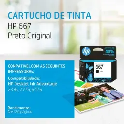 Cartucho de tinta HP 667 Preto Original (3YM79AB) Para Impressora Deskjet 2376 — imagem 4