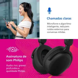 PHILIPS, Headphone Bluetooth, TAH2300BK/00, Com Microfone — imagem 3