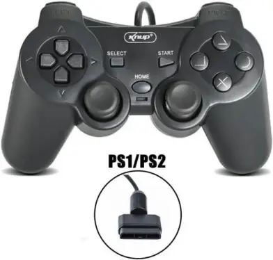 Joystick Dual Shock PS1 / PS2 Cabo 1,60m - KNUP IMPORTACAO - USB - 17 Botões -