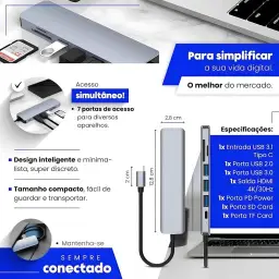 Adaptador Hub 7 em 1 USB-C Premium com Saída HDMI 4K a 60Hz, 7 Portas, USB 3.0 — imagem 6