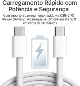 Cabo USB-C Tipo C 60w Trançado De Nylon Compativel com Iphone 15,15 Pro/Max — imagem 2
