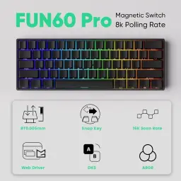 Teclado Mecânico Gamer Magnético Akko x Monsgeek Fun60 Pro SP Preto 8k Switch — imagem 2