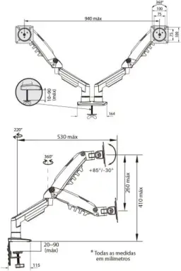 ELG, F160N, Suporte Articulado de Mesa com Pistão a Gás e Ajuste de Altura — imagem 6