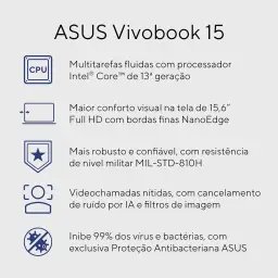 Notebook ASUS Vivobook 15, Intel Core i5, 8 GB, 256 GB SSD W11 Home, 15.6'' FHD — imagem 19