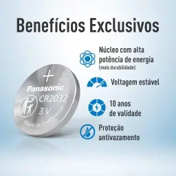 Tira de Bateria de Lithium Botão, Panasonic, CR2032-1BT — imagem 3
