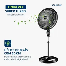 MONDIAL Ventilador Coluna Super Turbo 8 Pás - 50cm, 110V, Preto/Prata — imagem 4